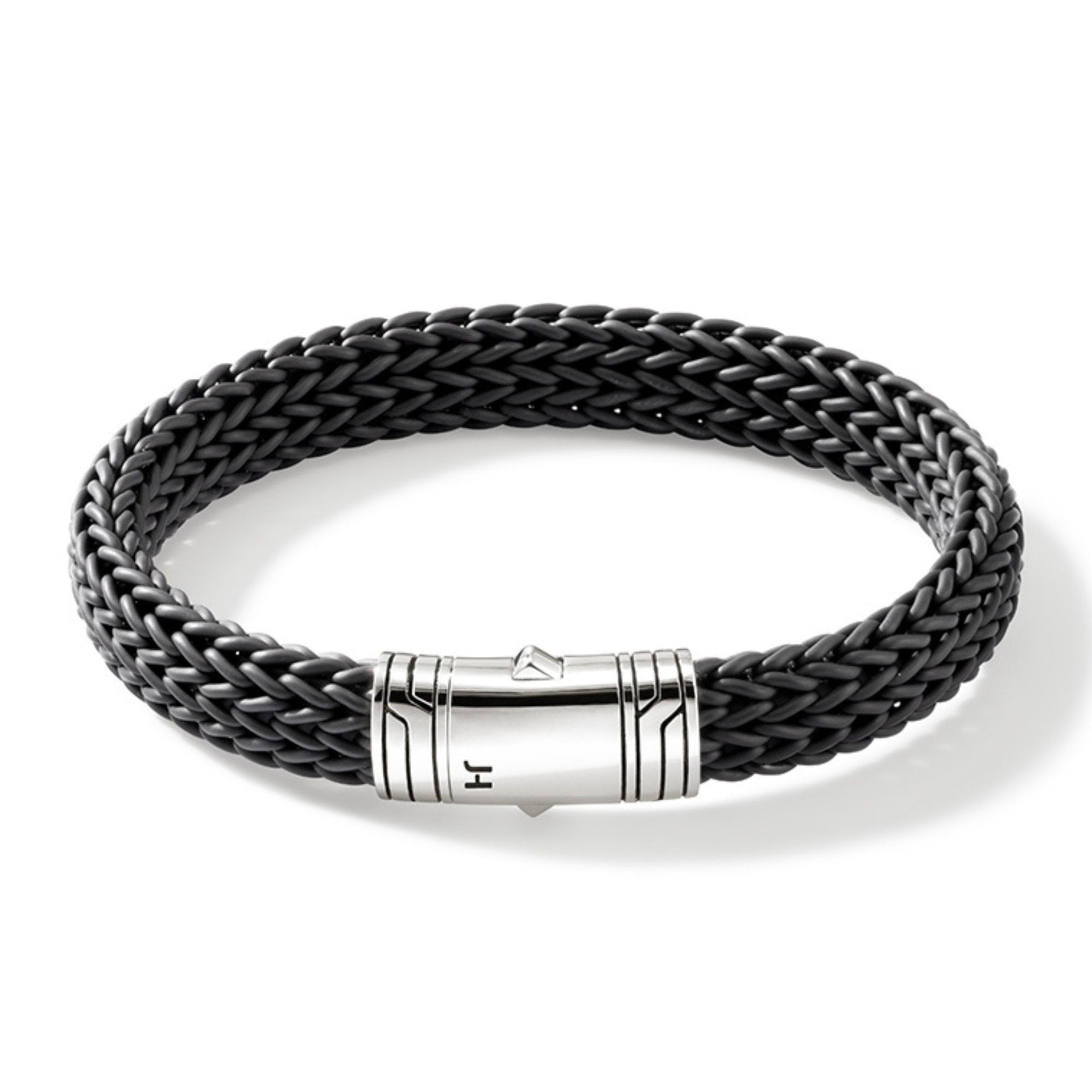 JOHN HARDY ICON 10MM BLACK RUBBER BRACELET WITH STERLING SILVER CLASP - SIZE LARGE