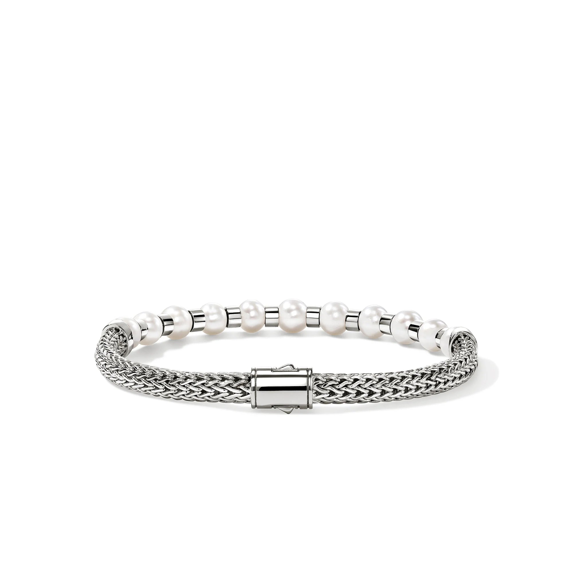 JOHN HARDY ESSENTIALS SILVER PEARL 5MM EXTRA SMALL CHAIN BRACELET WITH 5.5-6MM AND 6-6.5MM CULTURED FRESH WATER PEARLS WITH PUSHER CLASP SIZE M