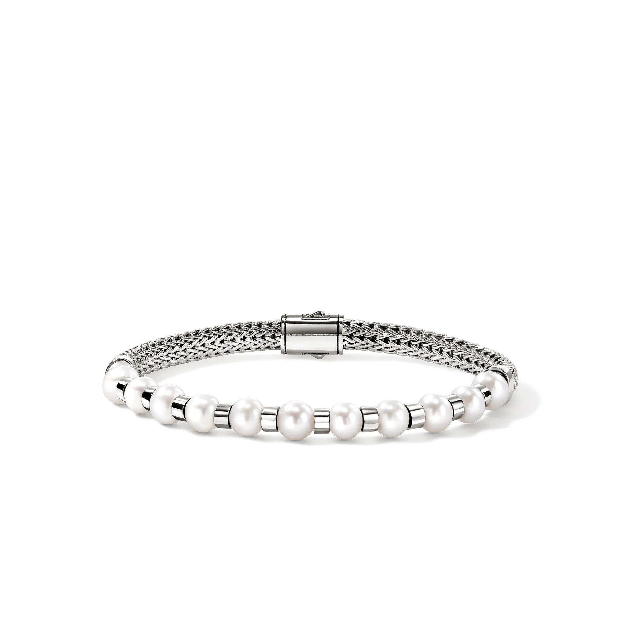 JOHN HARDY ESSENTIALS SILVER PEARL 5MM EXTRA SMALL CHAIN BRACELET WITH 5.5-6MM AND 6-6.5MM CULTURED FRESH WATER PEARLS WITH PUSHER CLASP SIZE M