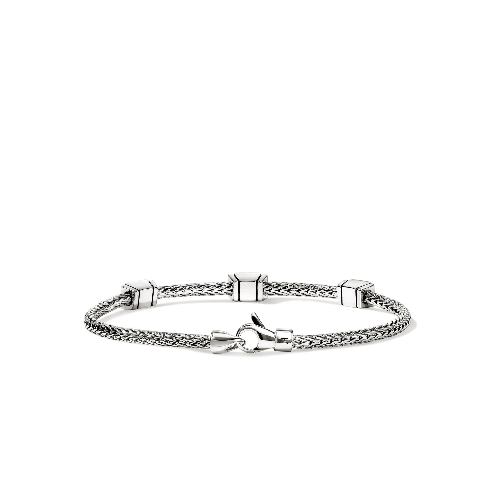 JOHN HARDY ICON STERLING SILVER DIAMOND STUD BRACELET 0.21CT TW, SIZE MEDIUM