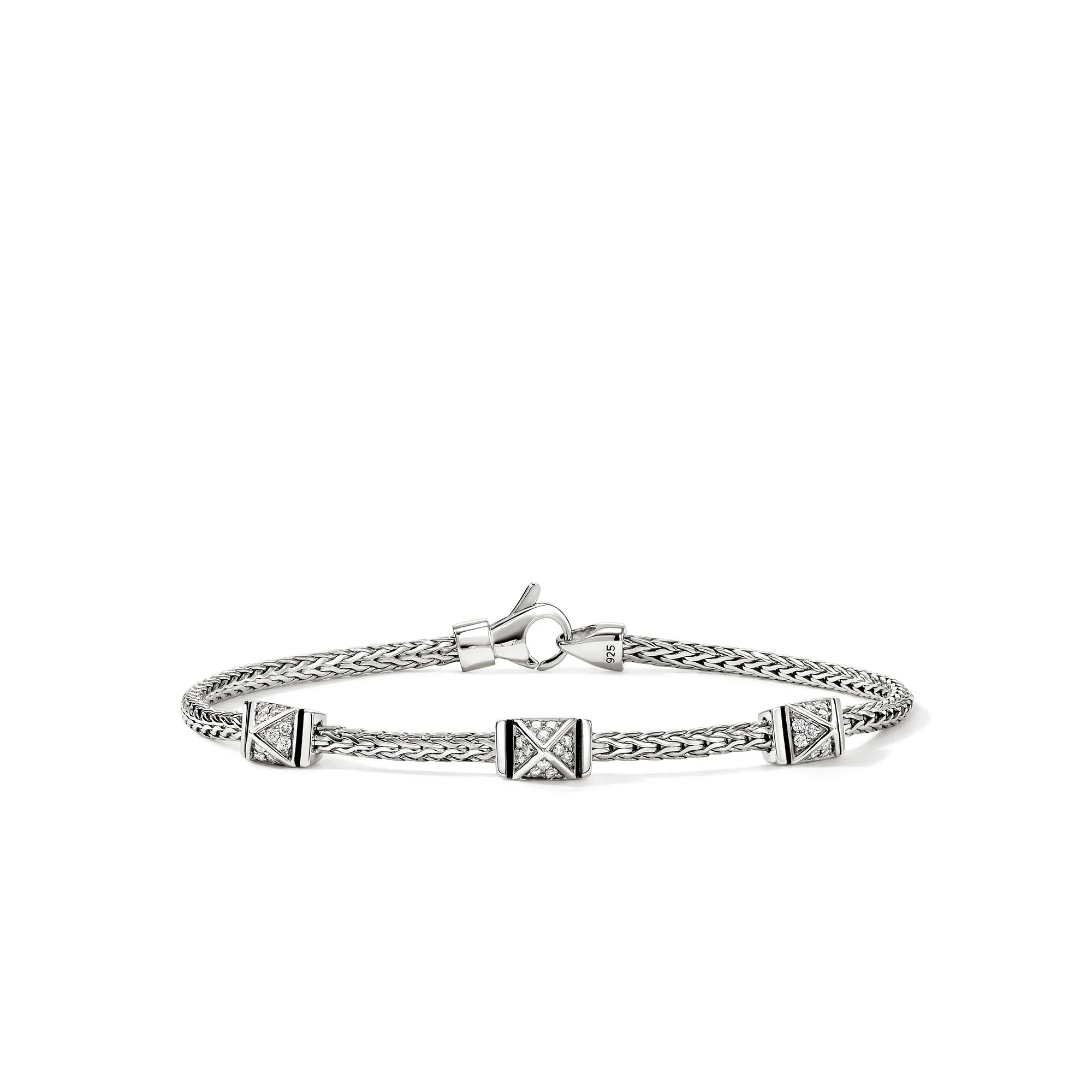 JOHN HARDY ICON STERLING SILVER DIAMOND STUD BRACELET 0.21CT TW, SIZE MEDIUM