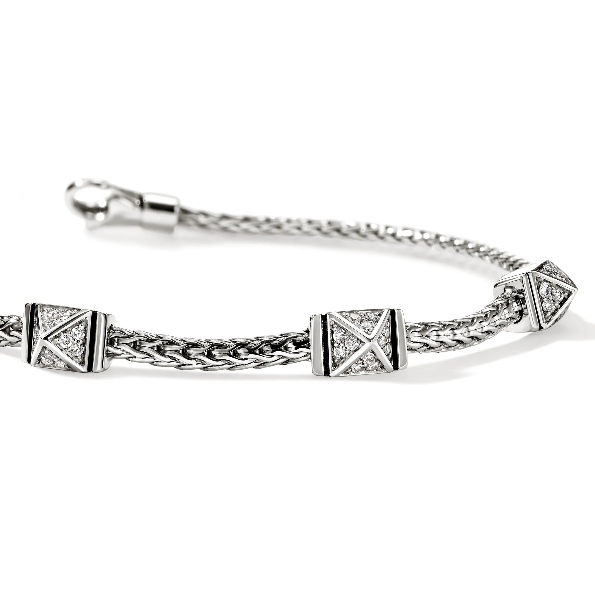 JOHN HARDY ICON STERLING SILVER DIAMOND STUD BRACELET 0.21CT TW, SIZE MEDIUM