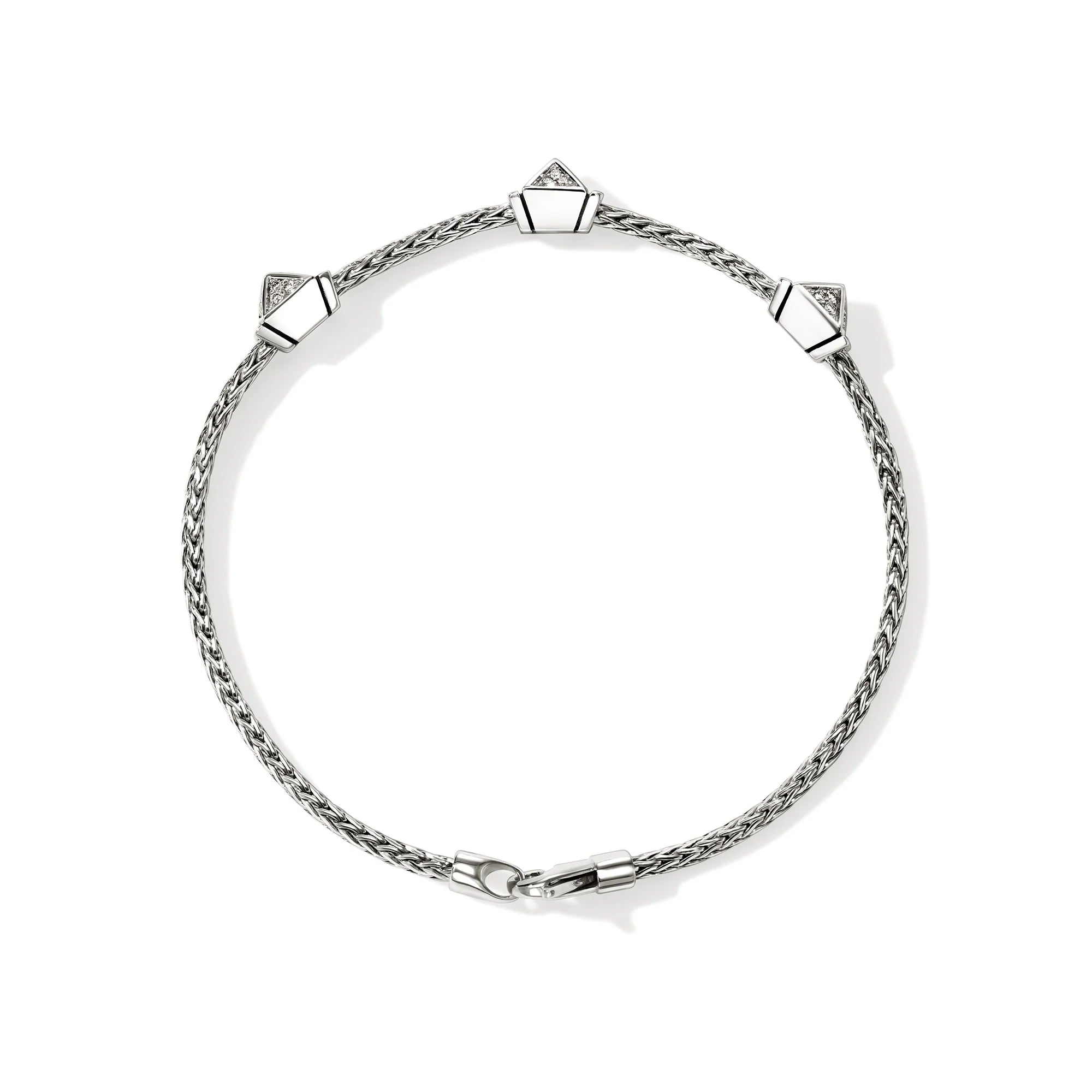 JOHN HARDY ICON STERLING SILVER DIAMOND STUD BRACELET 0.21CT TW, SIZE MEDIUM