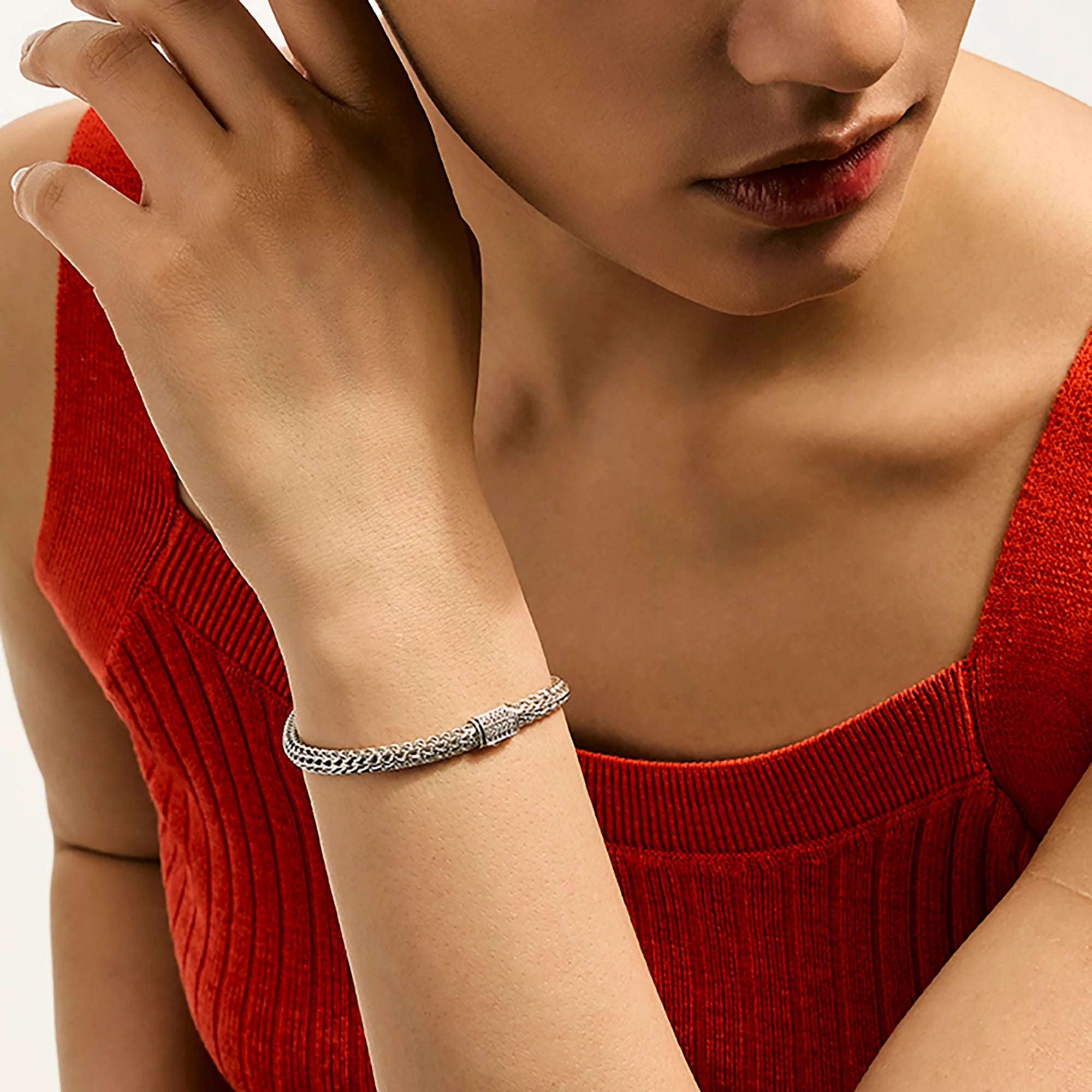 JOHN HARDY ICON BRACELET, STERLING SILVER, DIAMONDS, 5MM