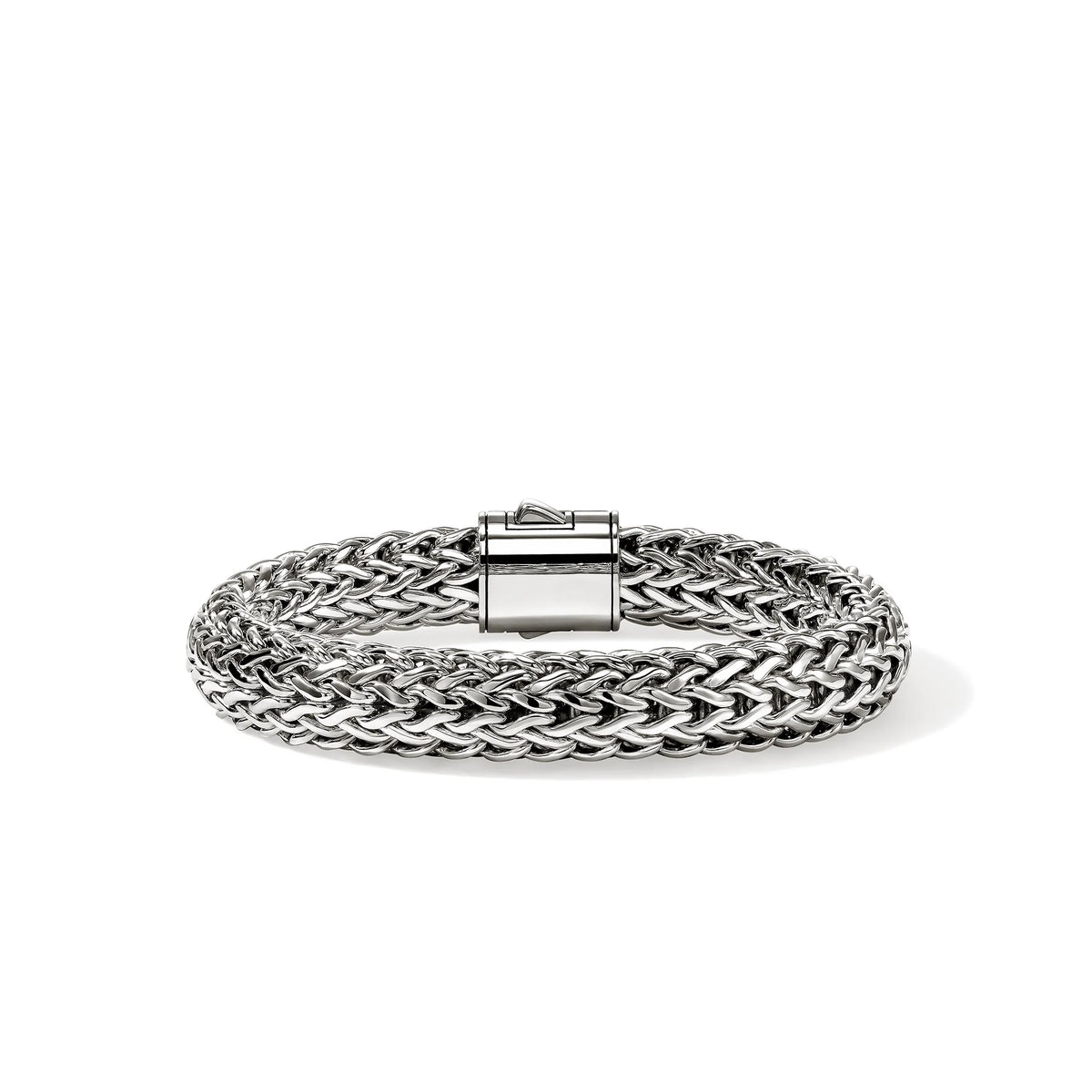 JOHN HARDY ICON 10.5MM STERLING SILVER BRACELET WITH DIAMOND PUSHER CLASP 0.55CT TW. SIZE MEDIUM