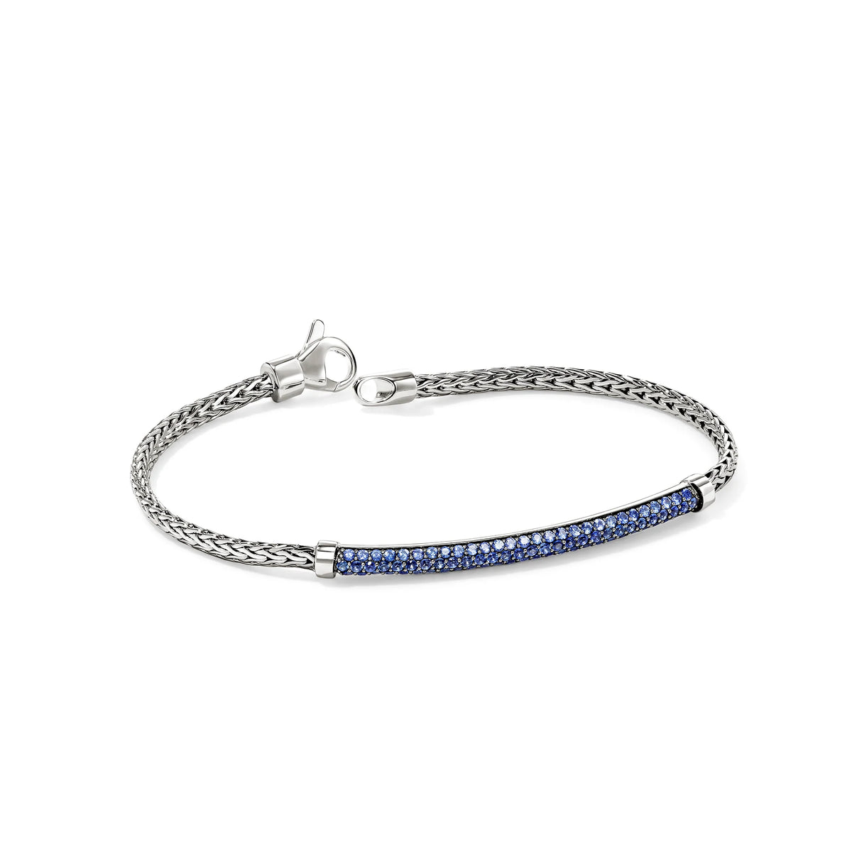 JOHN HARDY ESSENTIALS SILVER 2.5MM BRACELET WITH BLUE SAPPHIRES WITH LOBSTER CLASP, SIZE S.