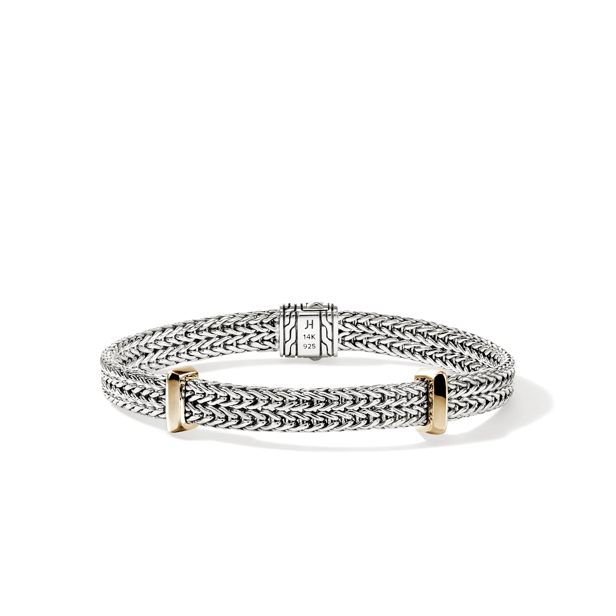 JOHN HARDY ICON LINK 14K GOLD AND STERLING SILVER 6MM FLAT CHAIN BRACELET, SIZE MEDIUM