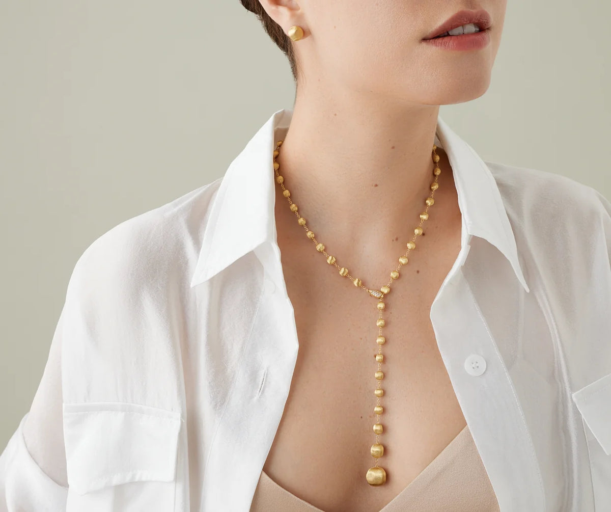 MARCO BICEGO AFRICA 18K YELLOW GOLD NECKLACE WITH PAVE DIAMOND STATION 0.10 TW