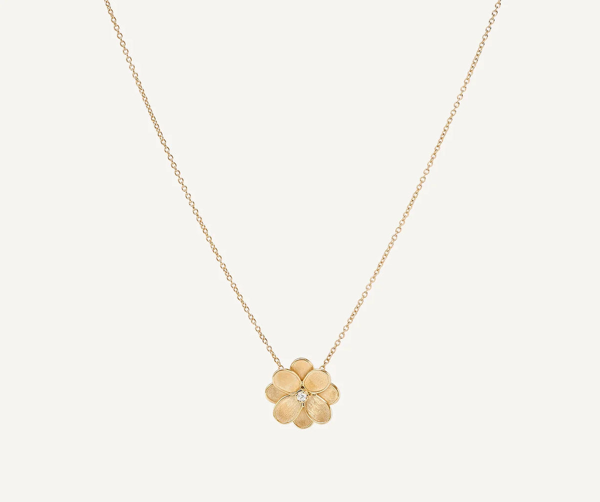 MARCO BICEGO PETALI 18K YELLOW GOLD FLOWER NECKLACE SET WITH A ROUND DIAMOND 0.08CT