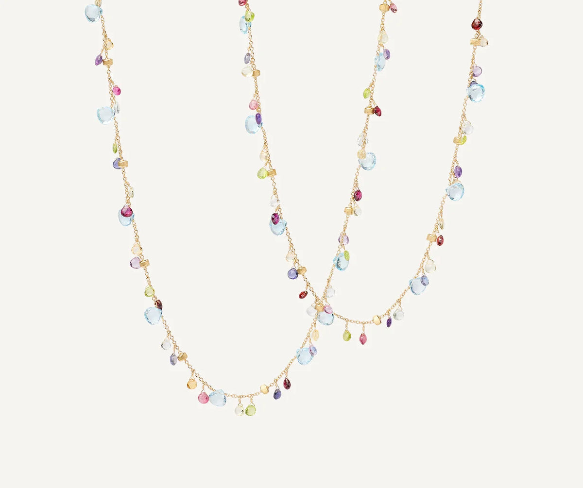 MARCO BICEGO PARADISE 18K YELLOW GOLD LONG NECKLACE OF NATURAL GEMSTONES
