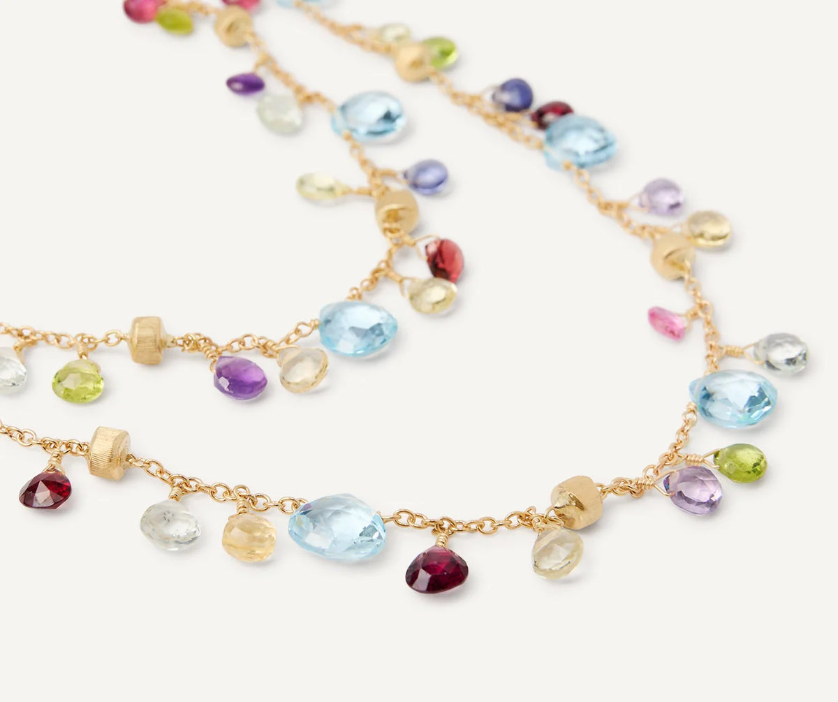 MARCO BICEGO PARADISE 18K YELLOW GOLD LONG NECKLACE OF NATURAL GEMSTONES