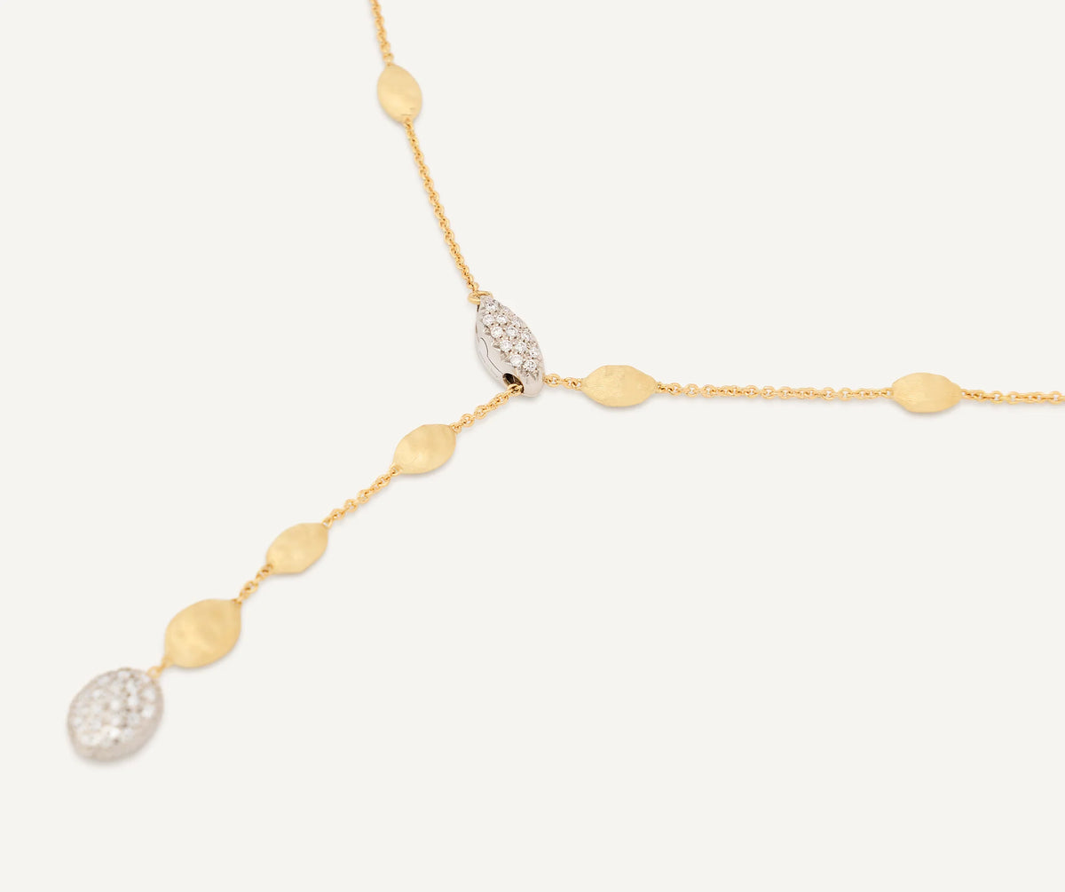 MARCO BICEGO SIVIGLIA 18K YELLOW AND WHITE GOLD LARIAT NECKLACE WITH DIAMONDS 0.36TW