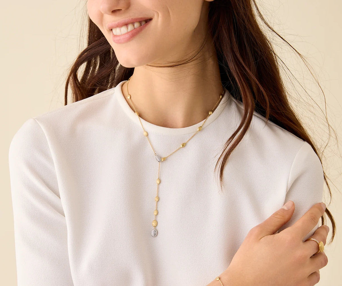 MARCO BICEGO SIVIGLIA 18K YELLOW AND WHITE GOLD LARIAT NECKLACE WITH DIAMONDS 0.36TW