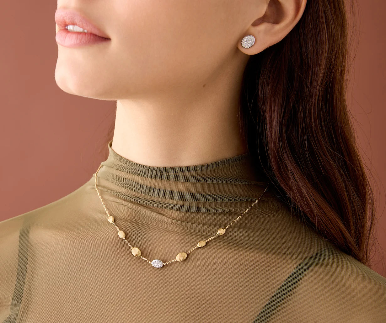 MARCO BICEGO SIVIGLIA SMALL BEAN 18K YELLOW GOLD NECKLACE WITH DIAMOND ACCENT 0.17 CTTW