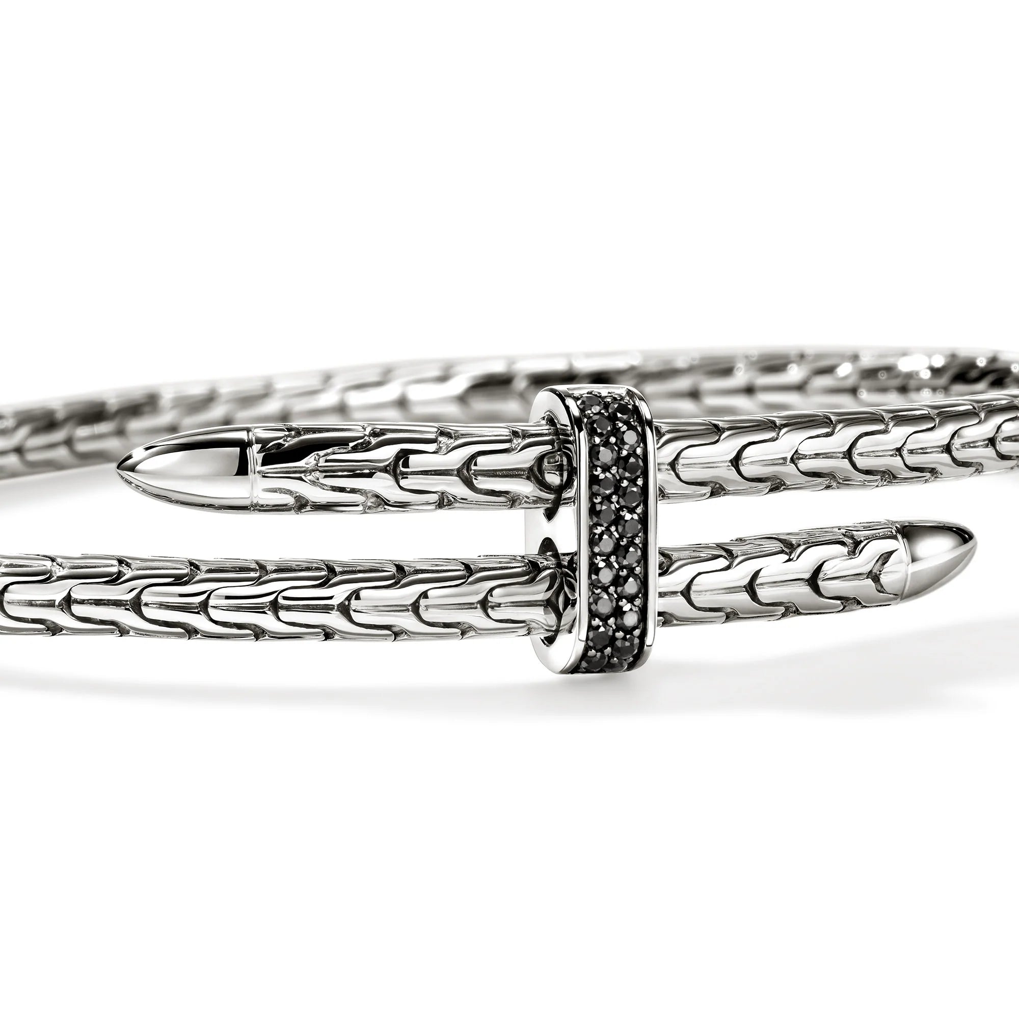 JOHN HARDY SPEAR FLEX CUFF, STERLING SILVER, BLACK SAPPHIRE, 4MM, SMALL