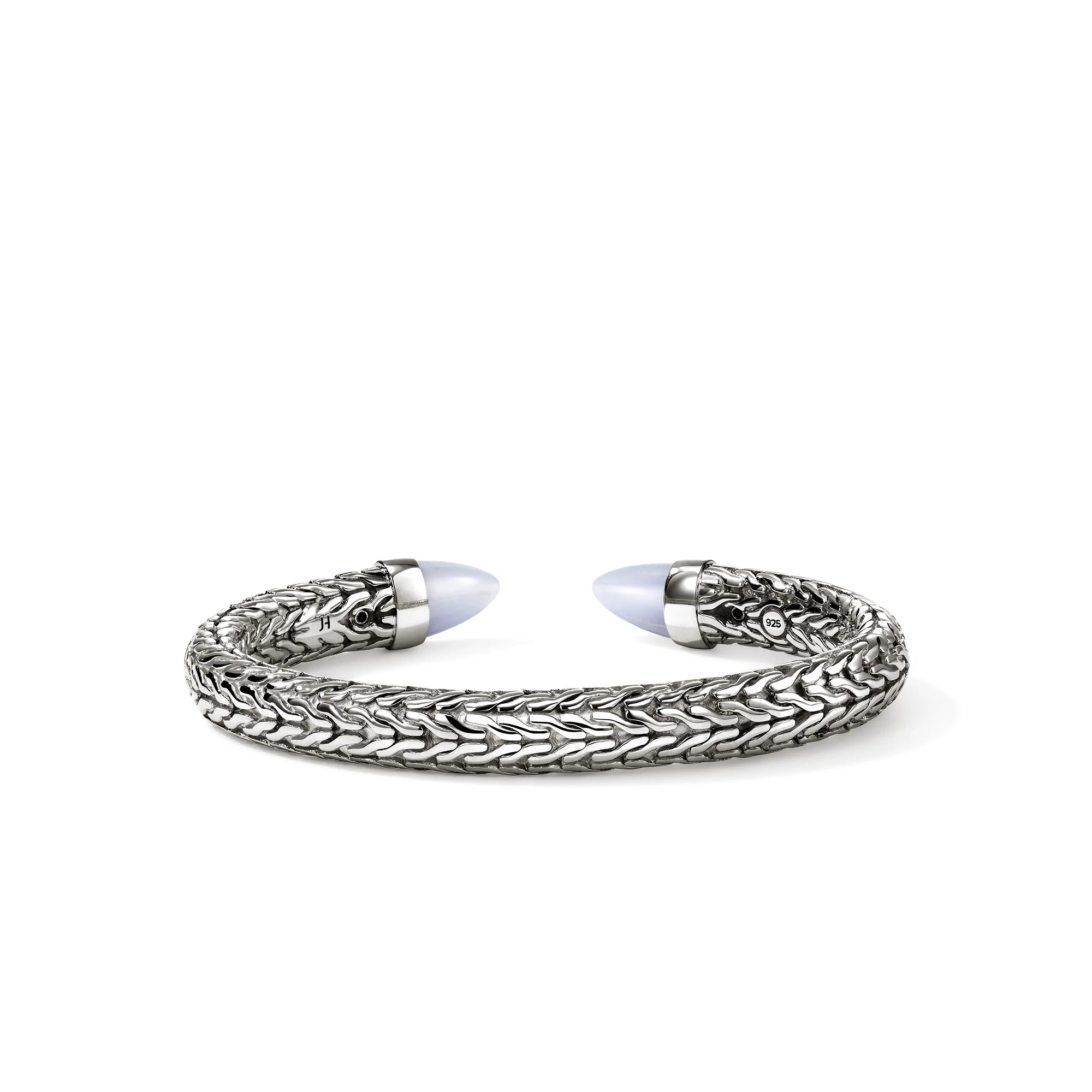 JOHN HARDY STERLING SILVER SPEAR FLEX CUFF WITH BLUE LACE AGATE, SIZE SMALL