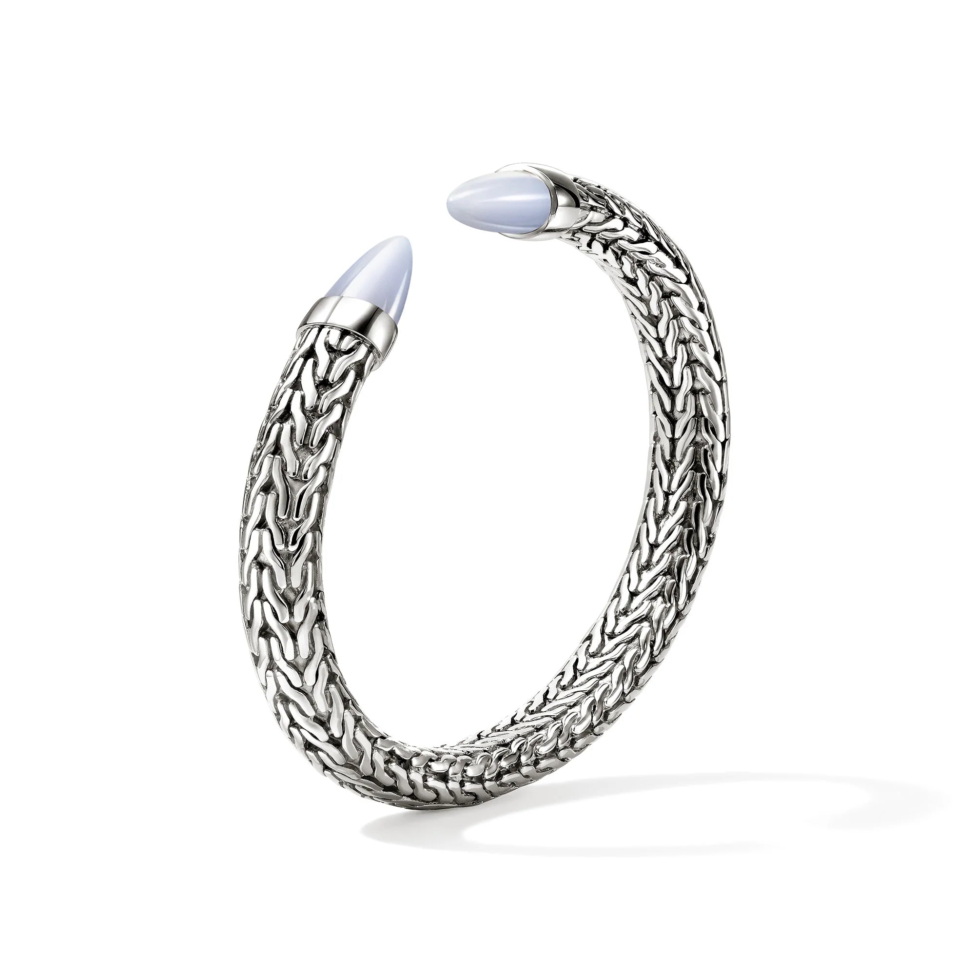 JOHN HARDY STERLING SILVER SPEAR FLEX CUFF WITH BLUE LACE AGATE, SIZE SMALL