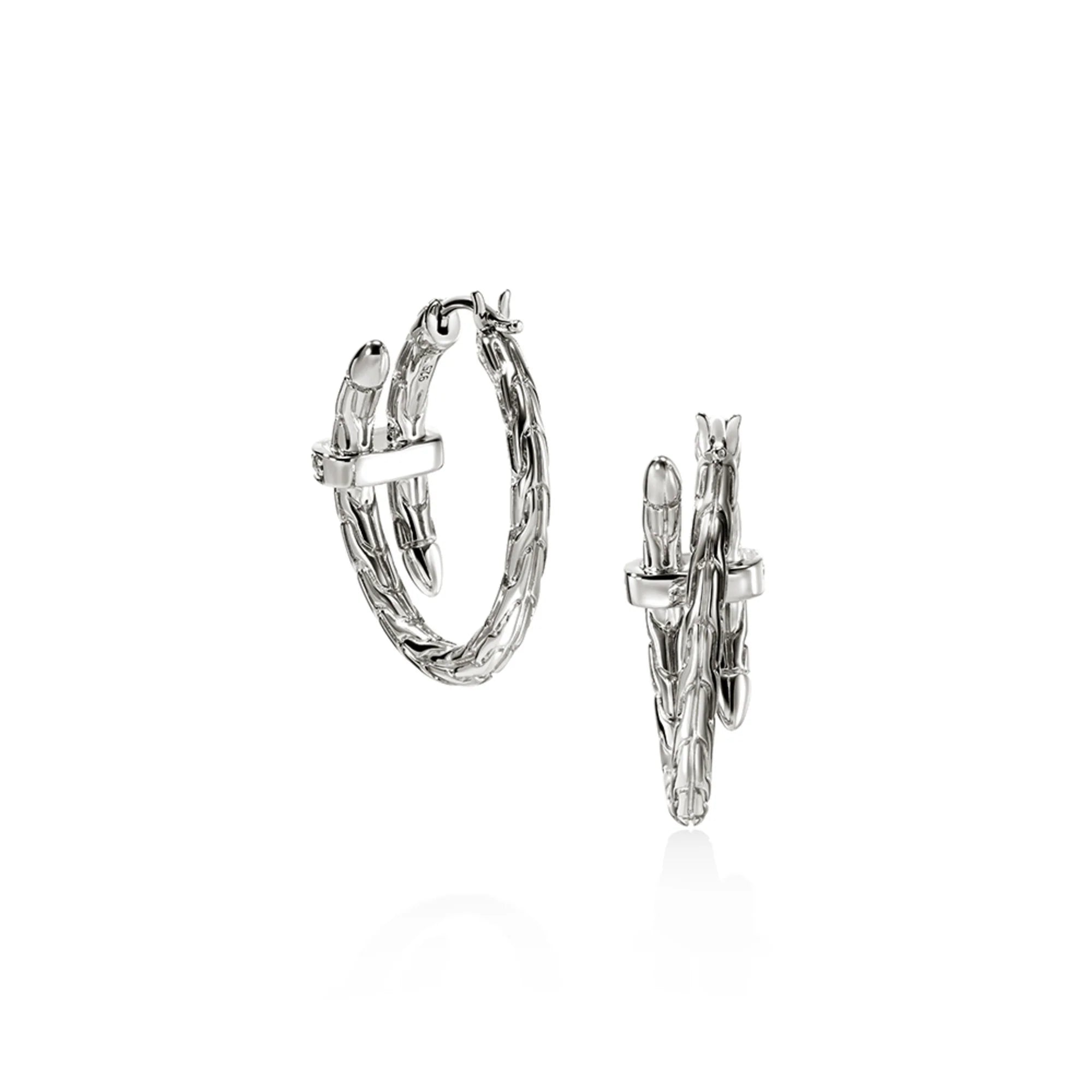 (EBP986742DI) JOHN HARDY SPEAR STERLING SILVER HOOP EARRINGS WITH DIAMOND ACCENTS, 0.12CT TW