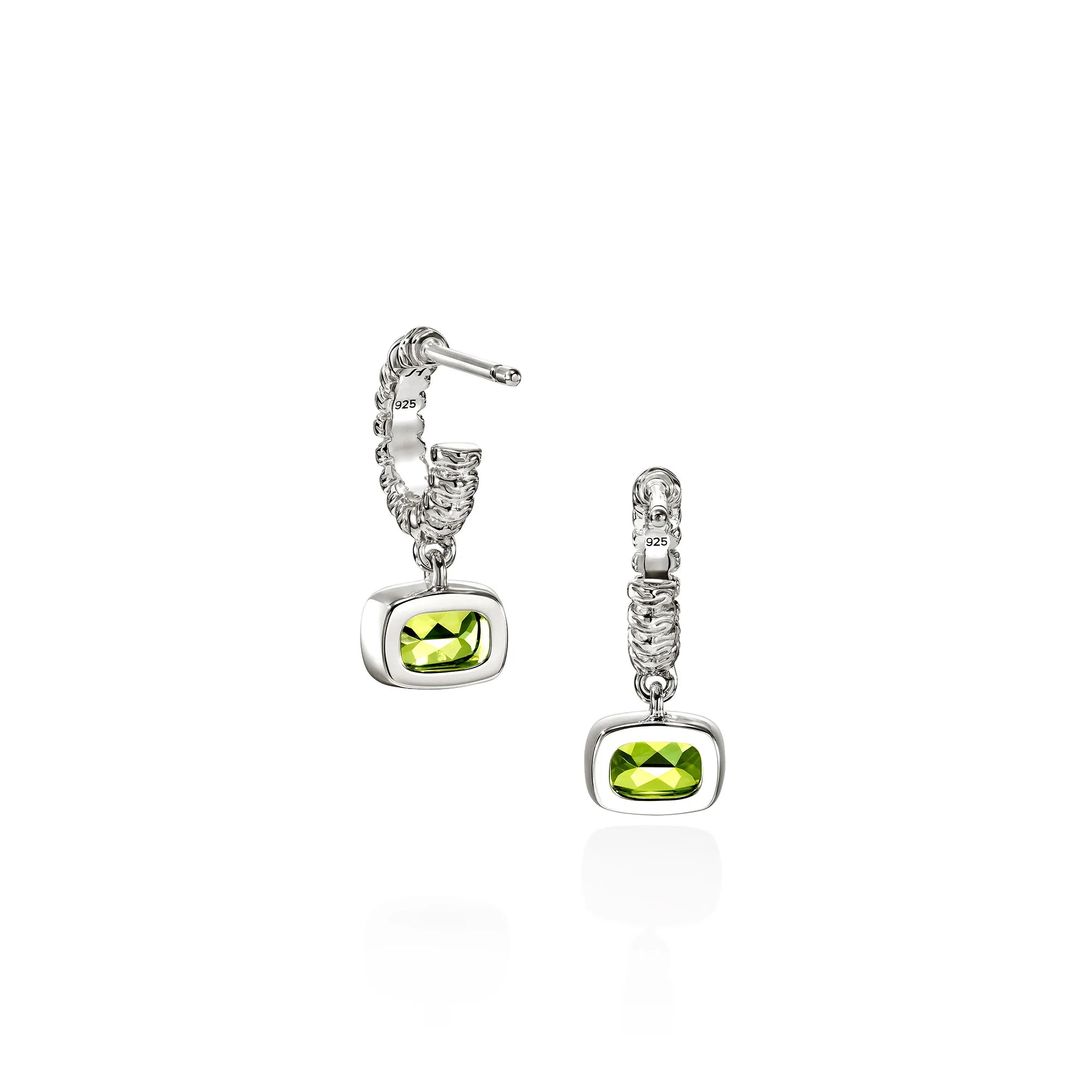 JOHN HARDY HESHI STERLING SILVER DROP EARRINGS WITH 6X4MM PERIDOT