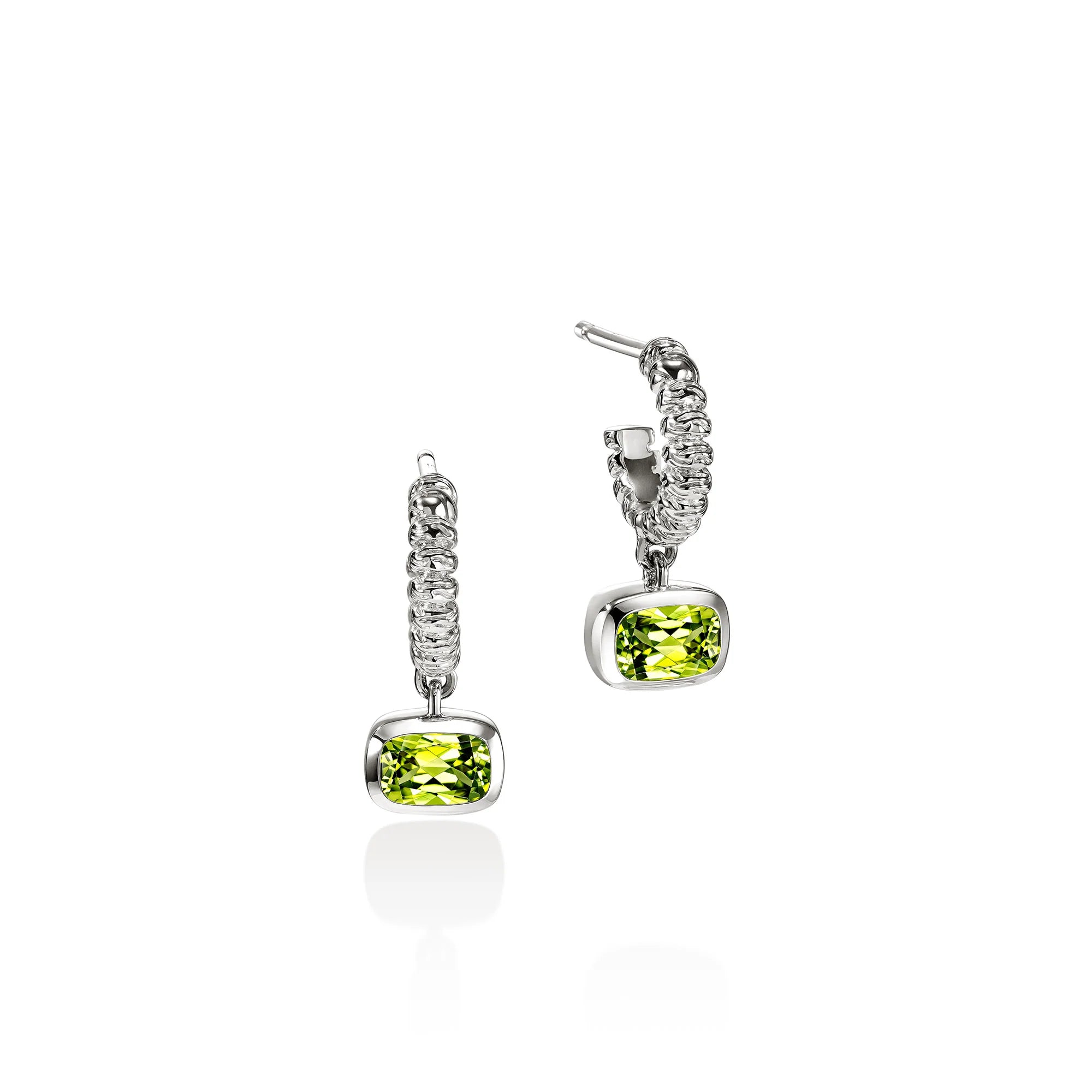 JOHN HARDY HESHI STERLING SILVER DROP EARRINGS WITH 6X4MM PERIDOT