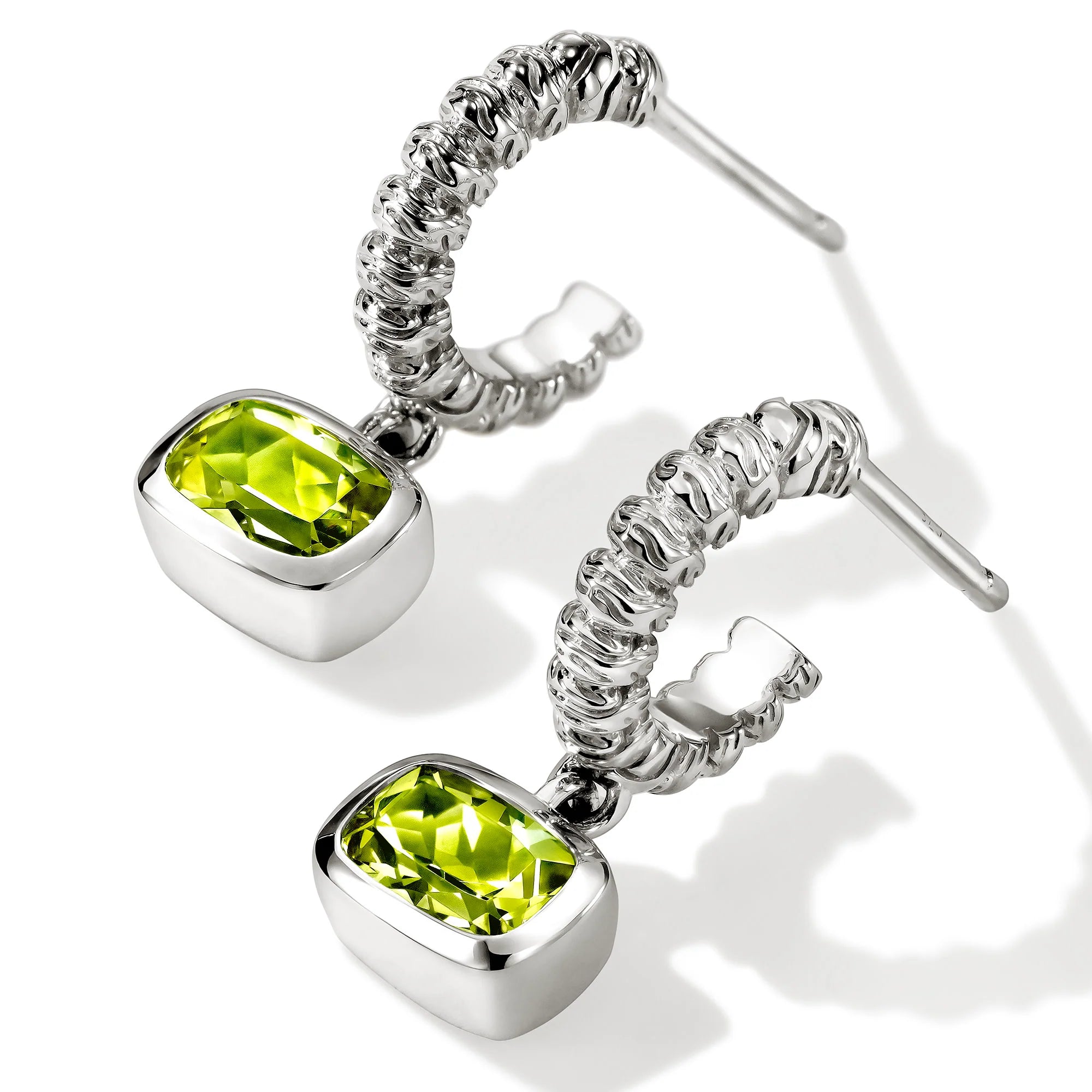 JOHN HARDY HESHI STERLING SILVER DROP EARRINGS WITH 6X4MM PERIDOT