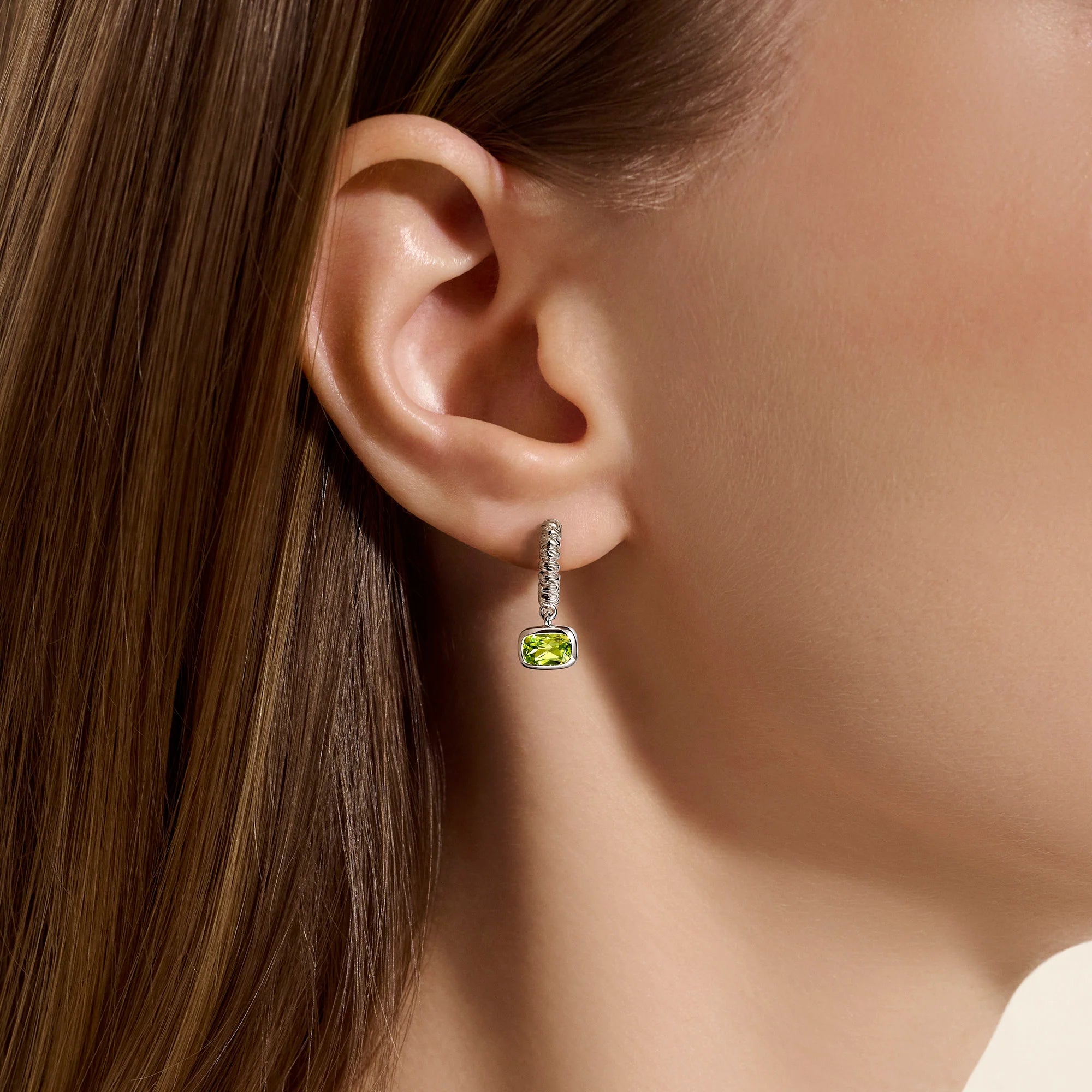 JOHN HARDY HESHI STERLING SILVER DROP EARRINGS WITH 6X4MM PERIDOT