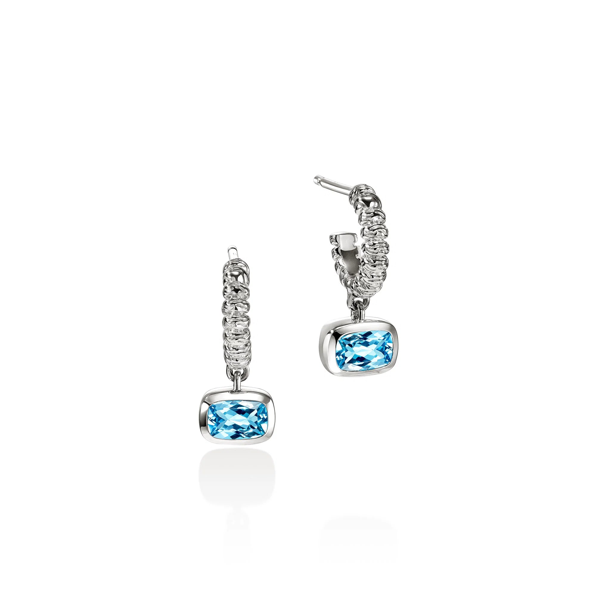 JOHN HARDY HESHI STERLIN SILVER DROP EARRINGS WITH 6X4 TREATED SWISS BLUE TOPAZ