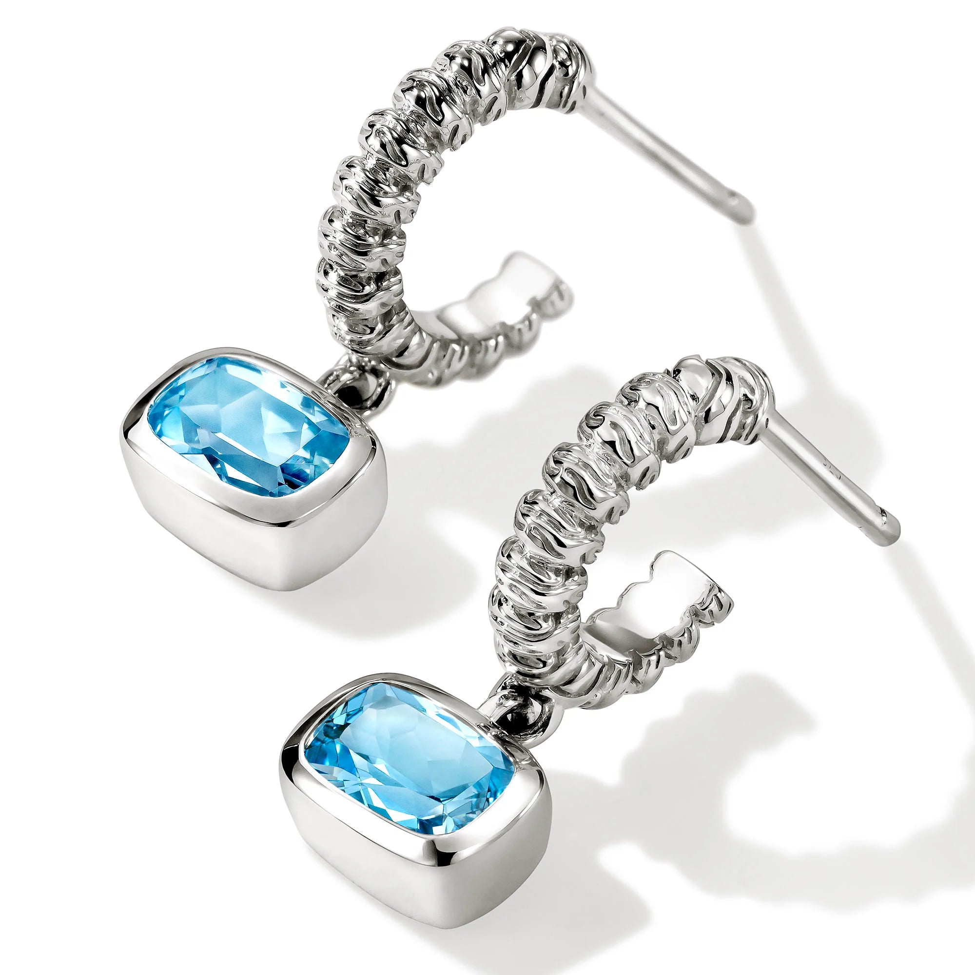 JOHN HARDY HESHI STERLIN SILVER DROP EARRINGS WITH 6X4 TREATED SWISS BLUE TOPAZ