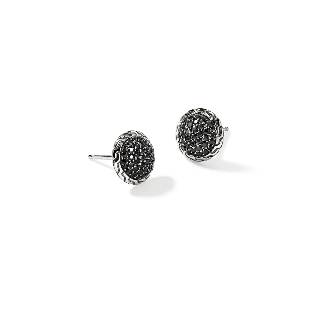 JOHN HARDY ESSENTIALS STERLING SILVER 10MM STUD EARRINGS WITH BLACK SAPPHIRES