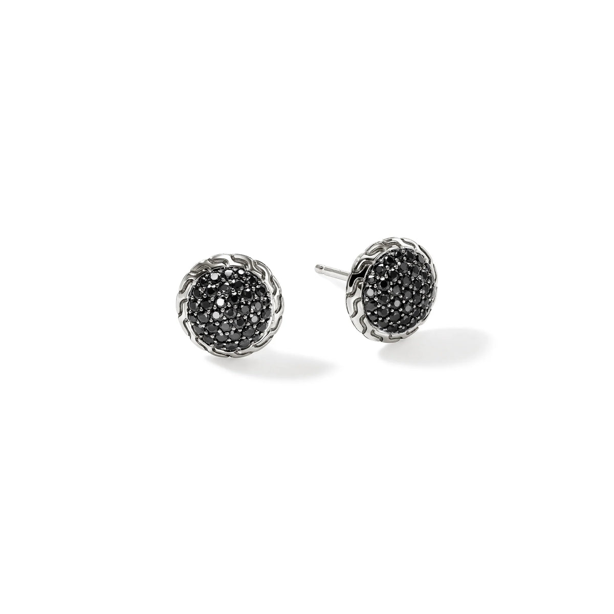 JOHN HARDY ESSENTIALS STERLING SILVER 10MM STUD EARRINGS WITH BLACK SAPPHIRES