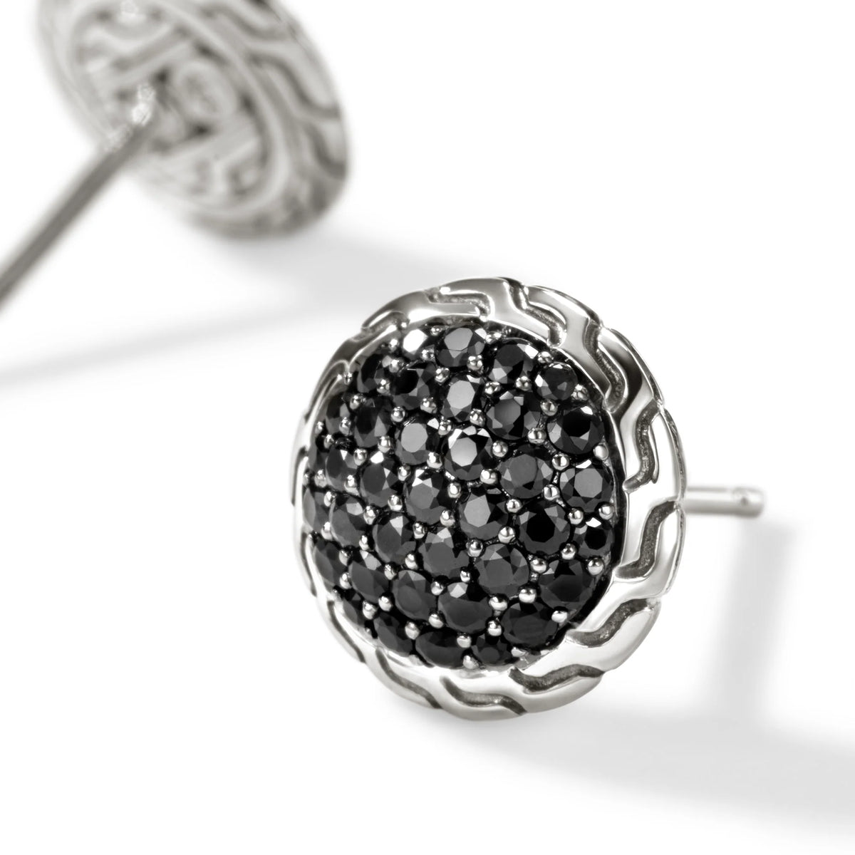 JOHN HARDY ESSENTIALS STERLING SILVER 10MM STUD EARRINGS WITH BLACK SAPPHIRES