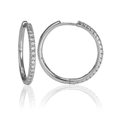 MAX STRAUSS 14K WHITE GOLD  HOOP EARRINGS WITH DIAMONDS (GH/SI) MEASURING 0.29 TOTAL CARAT WEIGHT