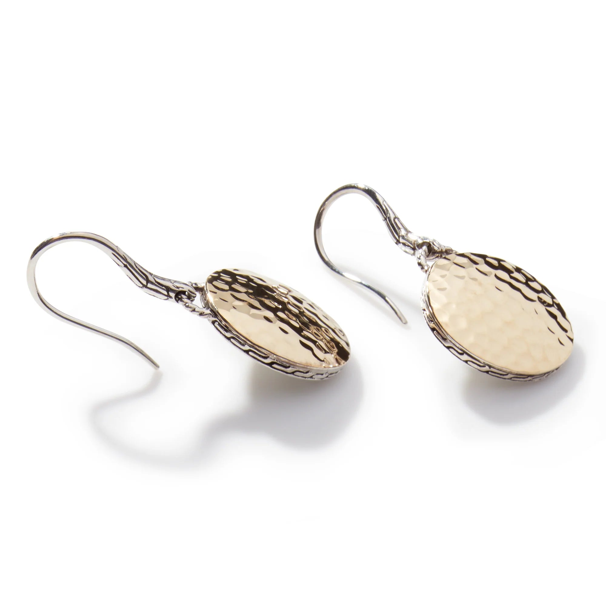 JOHN HARDY WOMENS PALU STERLING SILVER AND 18K YELLOW GOLD ROUND DROP EARRINGS ON FRENCH WIRE