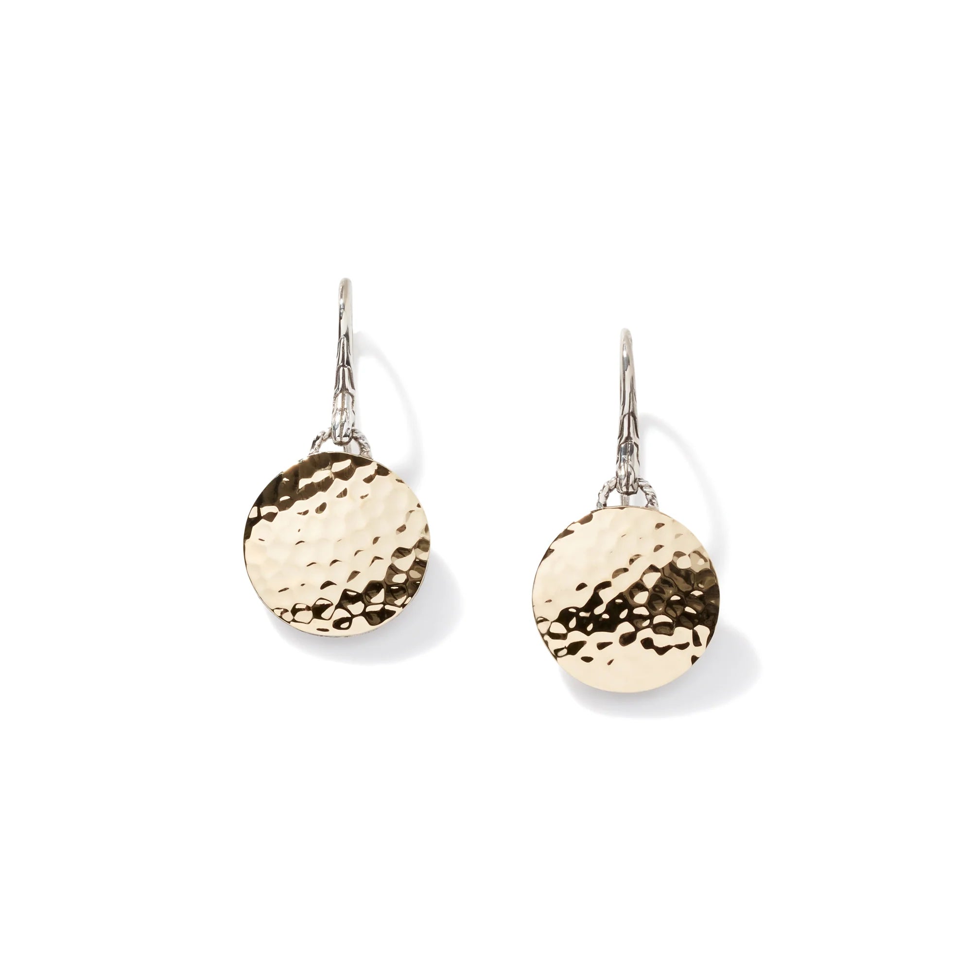 JOHN HARDY WOMENS PALU STERLING SILVER AND 18K YELLOW GOLD ROUND DROP EARRINGS ON FRENCH WIRE