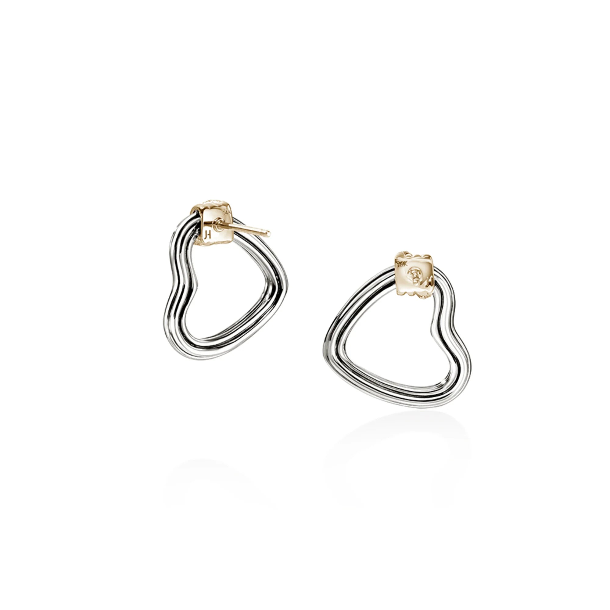 Bamboo Heart Earrings, Silver, Gold, Diamonds