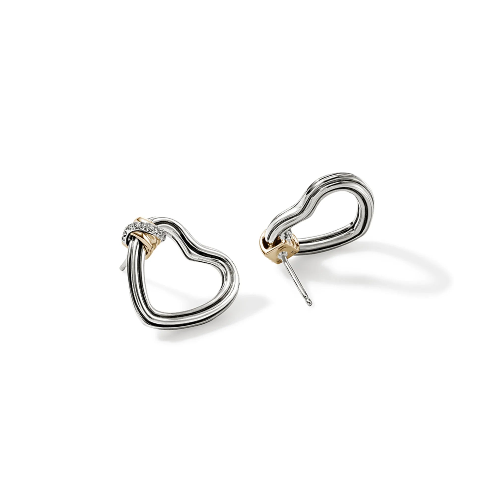 Bamboo Heart Earrings, Silver, Gold, Diamonds