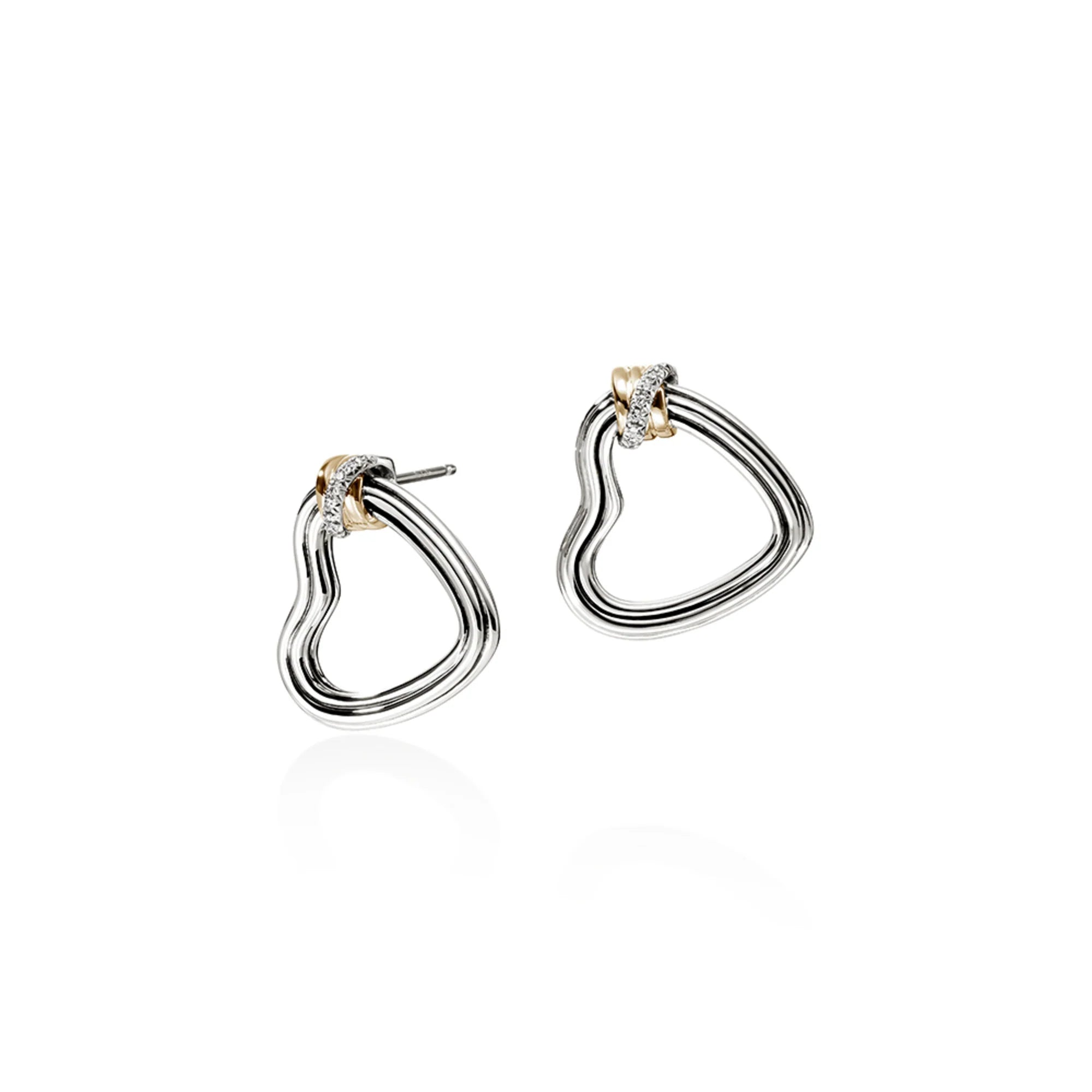 Bamboo Heart Earrings, Silver, Gold, Diamonds