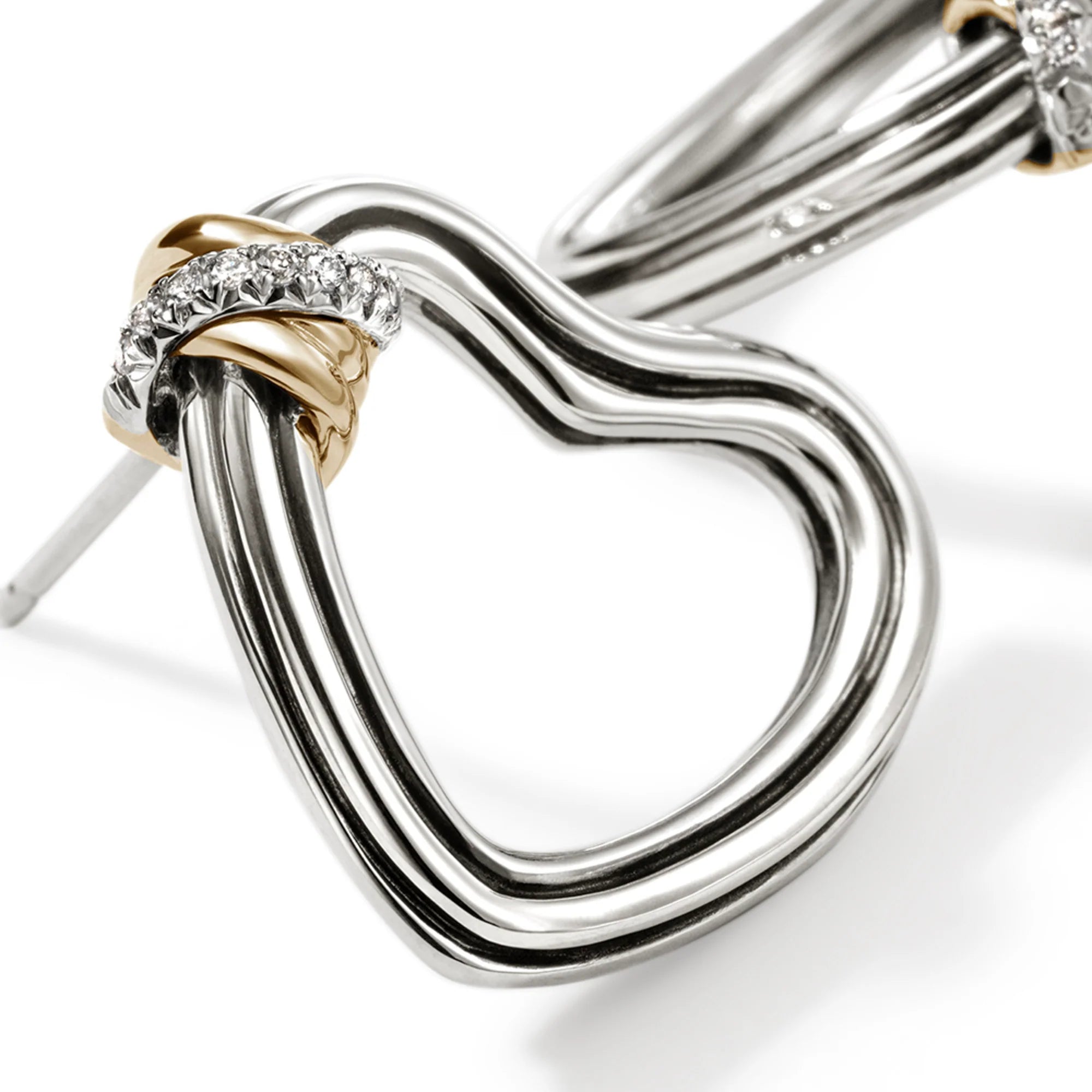 Bamboo Heart Earrings, Silver, Gold, Diamonds