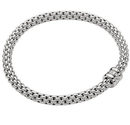 FOPE 18K WHITE GOLD SOLO FLEX'IT BRACELET WITH 0.10CT TW DIAMOND, SIZE LARGE.