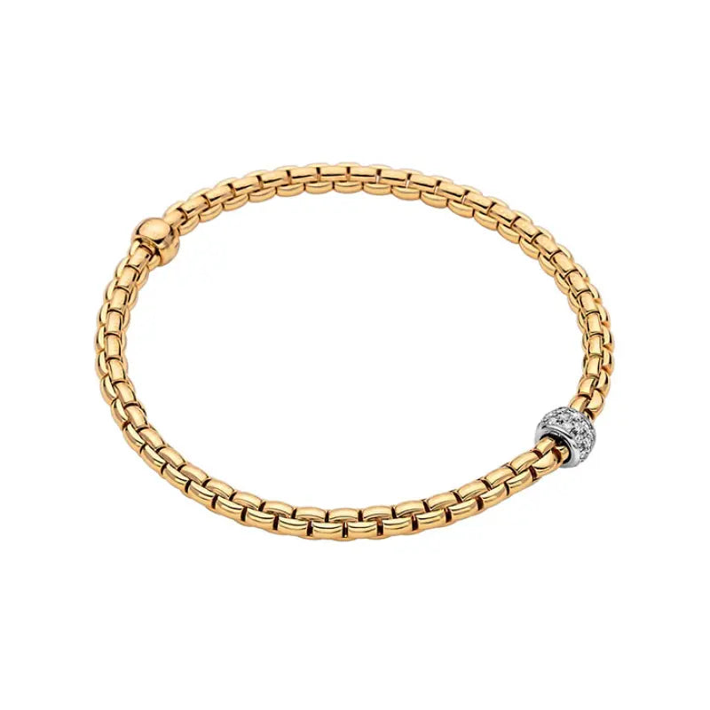 FOPE 18K YELLOW GOLD EKA BRACELET WITH ONE 18K WHITE GOLD DIAMOND ACCENTED STATION, 0.19CT TW, SIZE MEDIUM