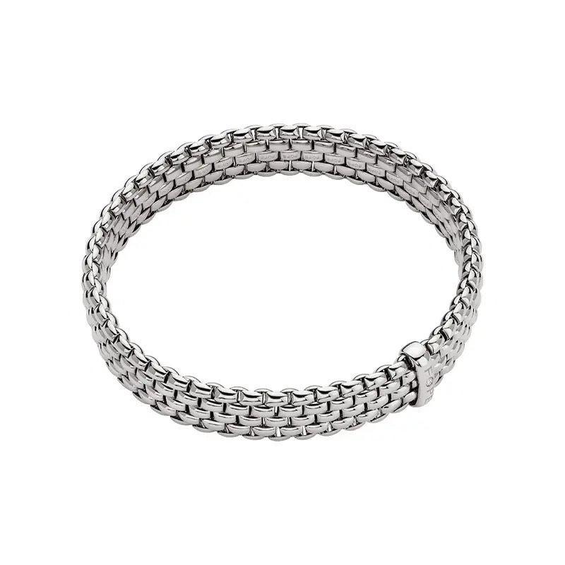 FOPE 18K WHITE GOLD PANORAMA BRACELET WITH ONE DIAMOND ACCENT, 0.01CT, SIZE MEDIUM