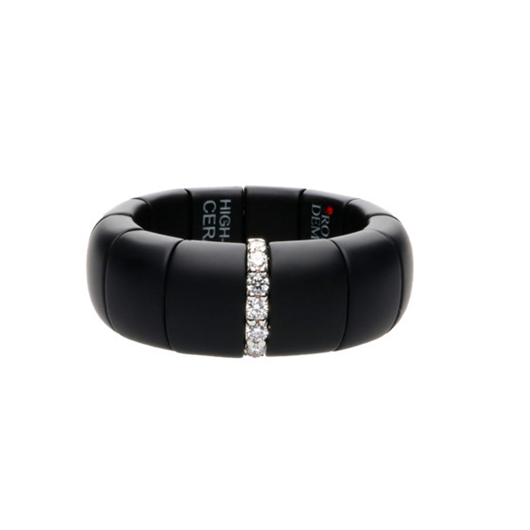 ROBERTO DEMEGLIO PURA BLACK SATIN CERAMIC RING HAVING A DIAMOND BAR STATION 0.09 TW
