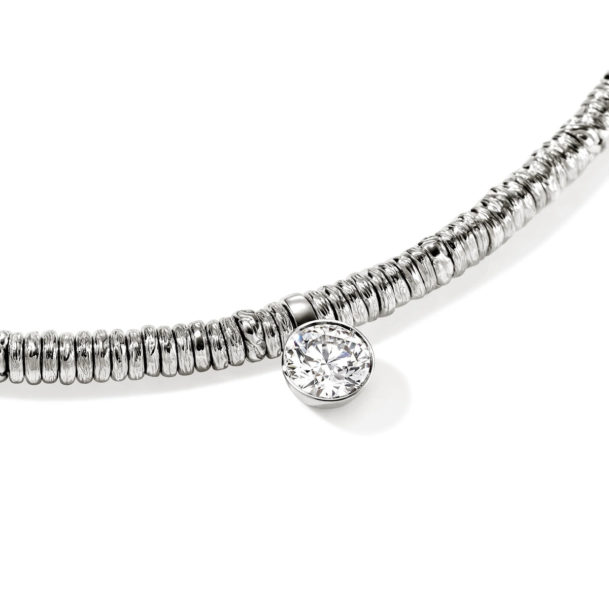 JOHN HARDY LOVESTRUCK HEISHI SILVER 2.5MM RONDEL WITH ROUND LAB GROWN DIAMOND 0.75 TCW ADJUSTABLE 16-18