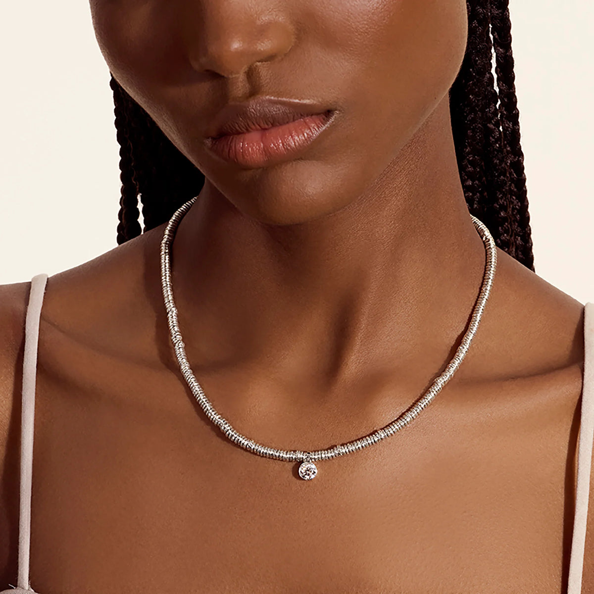 JOHN HARDY LOVESTRUCK HEISHI SILVER 2.5MM RONDEL WITH ROUND LAB GROWN DIAMOND 0.75 TCW ADJUSTABLE 16-18