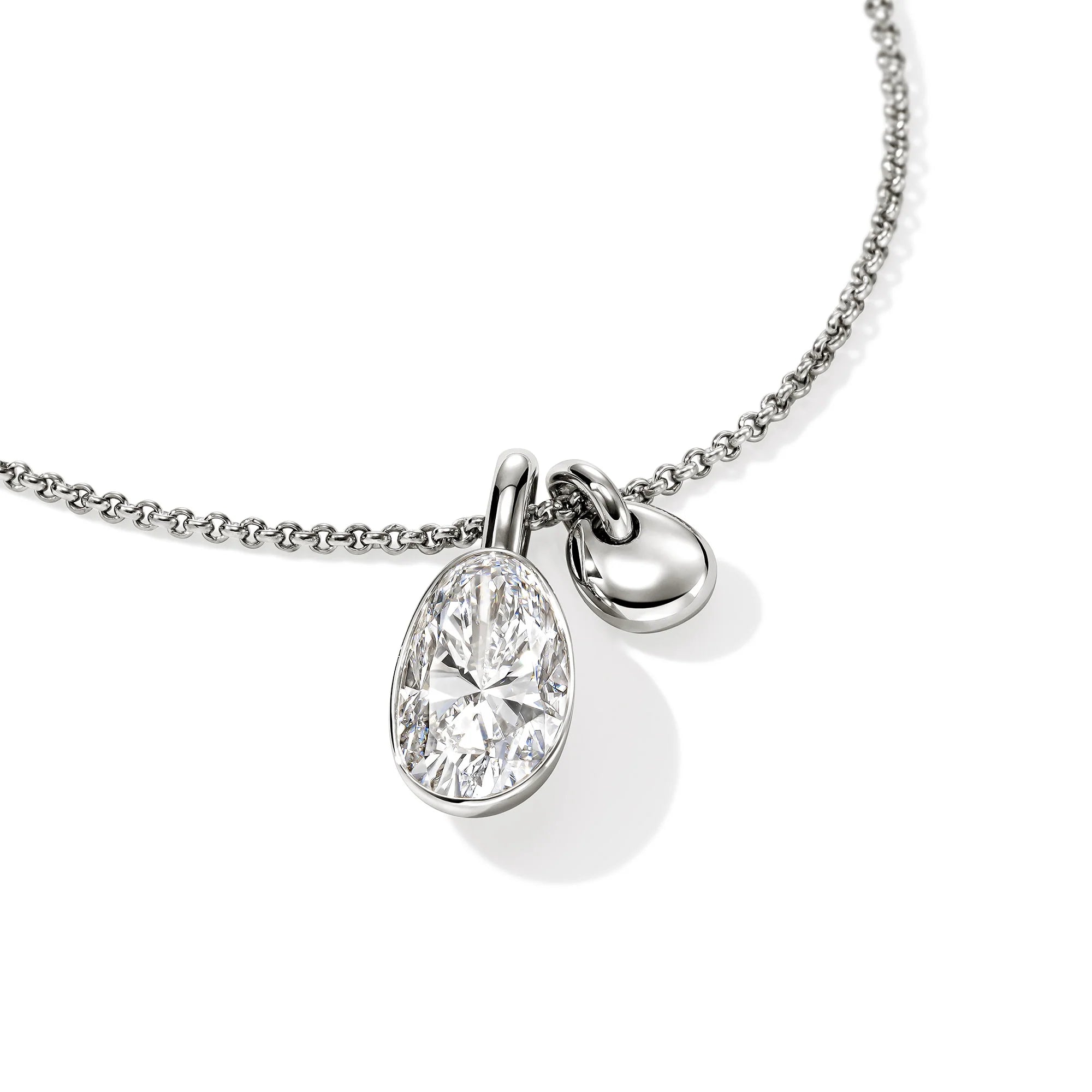 JOHN HARDY STERLING SILVER LOVESTRUCK LAB GROWN DIAMOND DOUBLE PEBBLE PENDANT ON A ROLO CHAIN 3.25CT TW