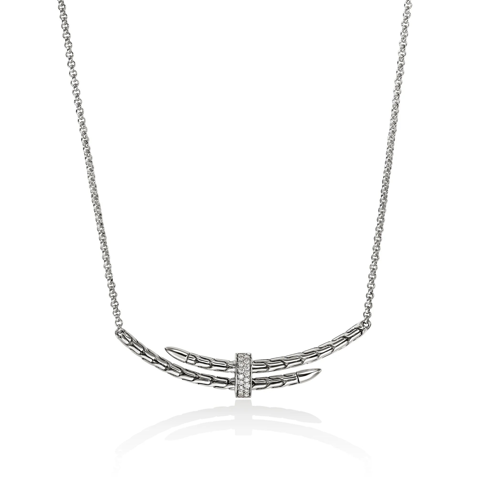 JOHN HARDY SPEAR STATION NECKLACE, STERLING SILVER, DIAMONDS