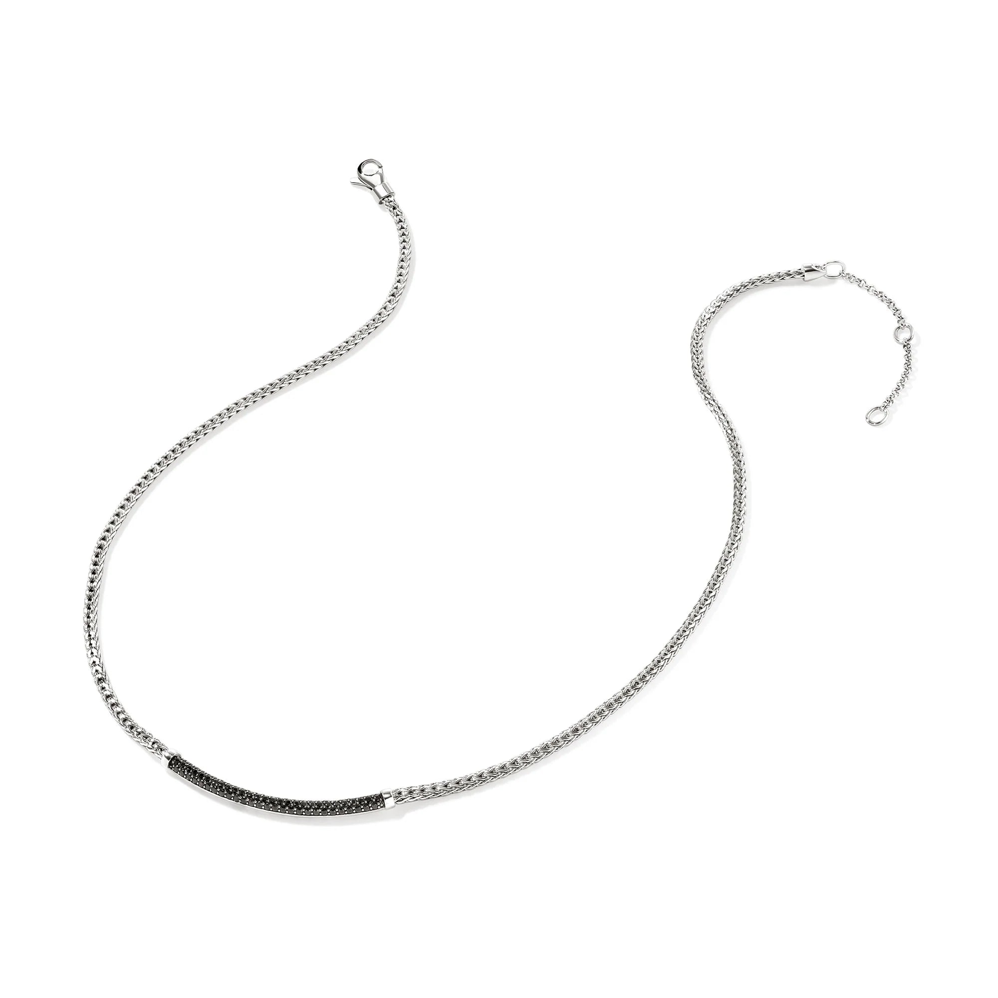 JOHN HARDY ESSENTIALS SILVER 2.5MM MINI CHAIN NECKLACE WITH TREATED BLACK SAPPHIRES, SIZE 16-18 ADJUSTABLE