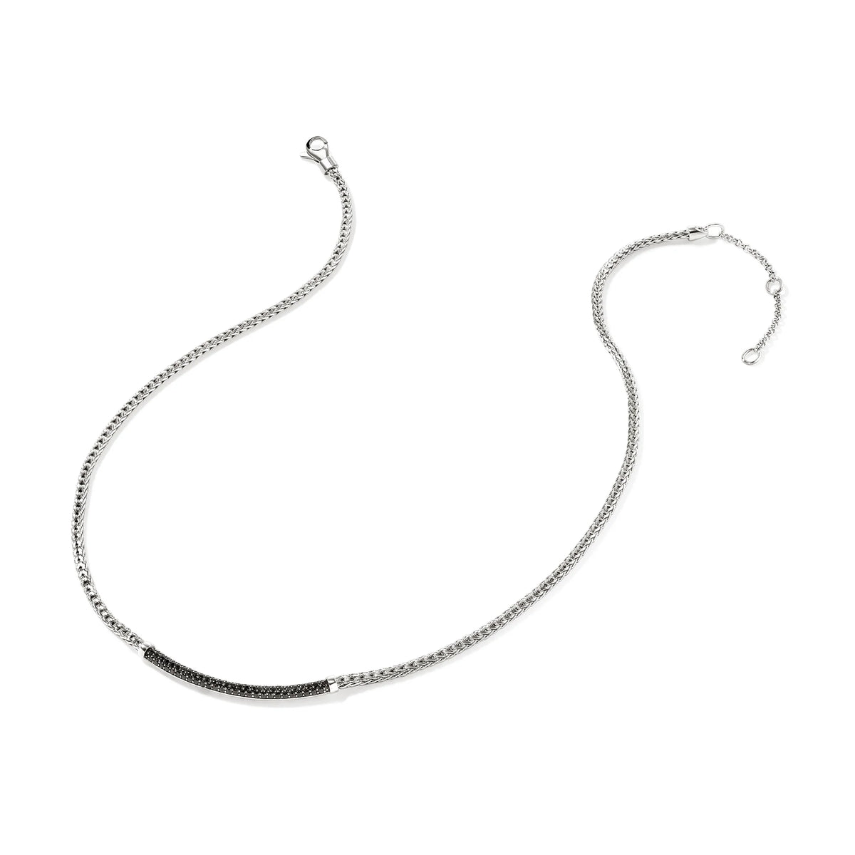 JOHN HARDY ESSENTIALS SILVER 2.5MM MINI CHAIN NECKLACE WITH TREATED BLACK SAPPHIRES, SIZE 16-18 ADJUSTABLE