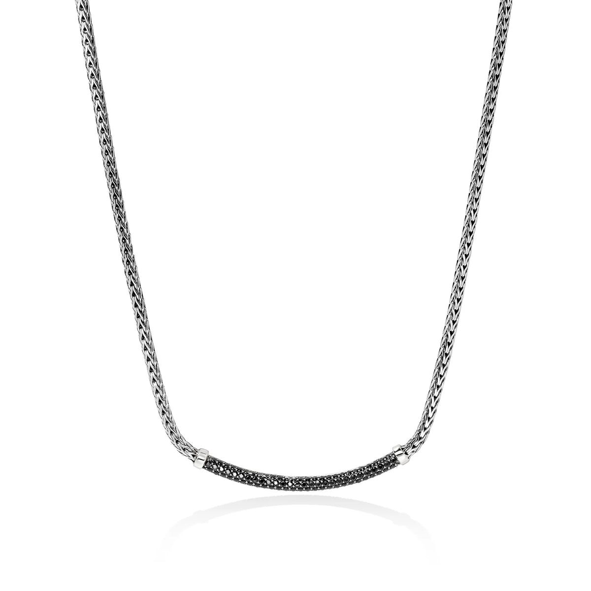 JOHN HARDY ESSENTIALS SILVER 2.5MM MINI CHAIN NECKLACE WITH TREATED BLACK SAPPHIRES, SIZE 16-18 ADJUSTABLE
