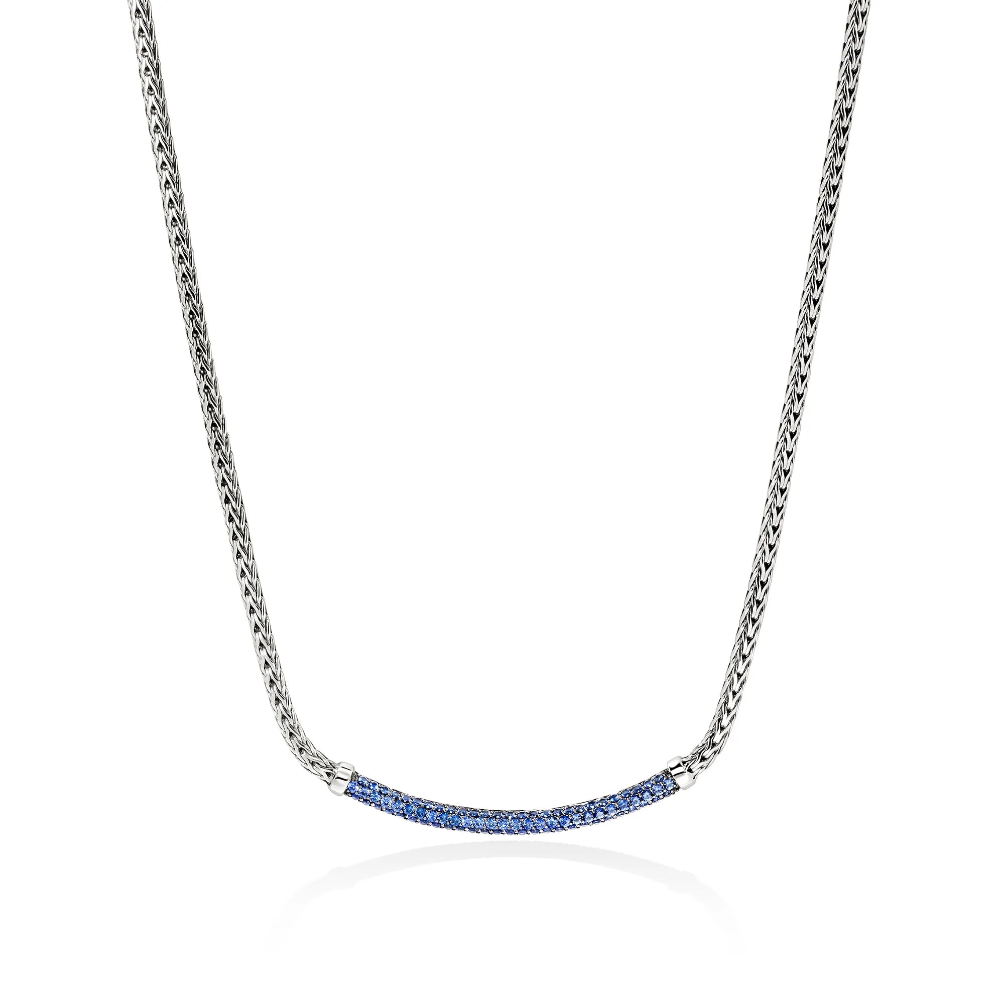 JOHN HARDY ESSENTIALS SILVER 2.5MM MINI CHAIN NECKLACE WITH BLUE SAPPHIRES, SIZE 16-18 ADJUSTABLE